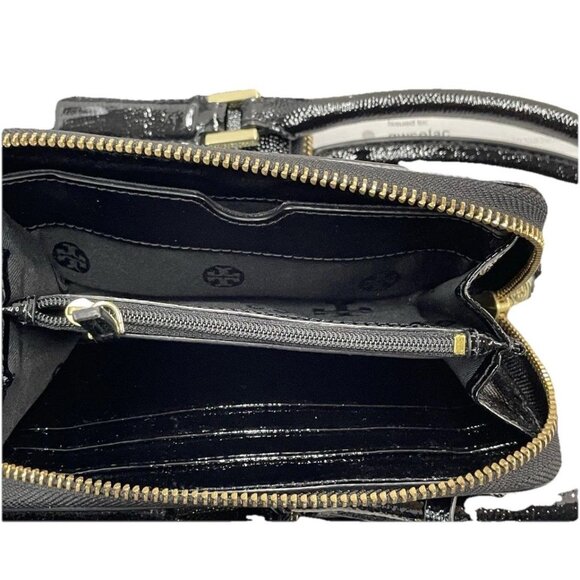 Tory Burch Thea Triple Zip Black Patent Leather Satchel w Black Wallet Wristlet - Picture 4 of 7